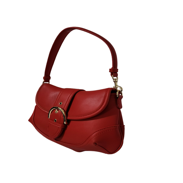 Red Buckle Cresent shoulder bag with gold-tone hard
