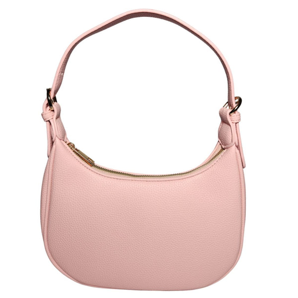 Pink crescent vegan shoulder bag front view