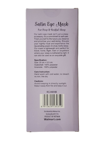 Satin sleep eye mask packing back view