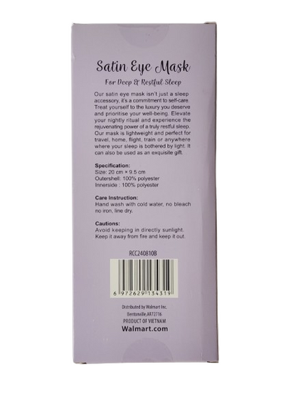 Satin sleep eye mask packing back view