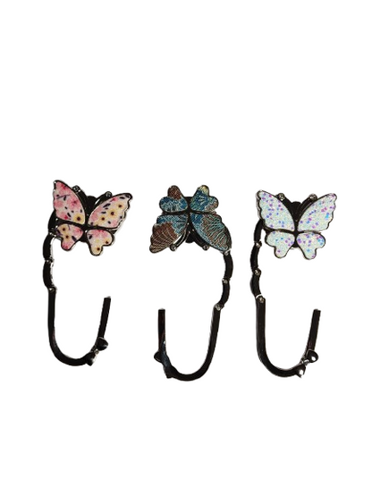 Three Butterfly purse hooks unfolded for hanging handbags