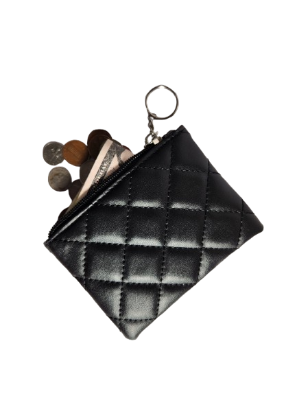 Black pouch keychain zipper and key ring