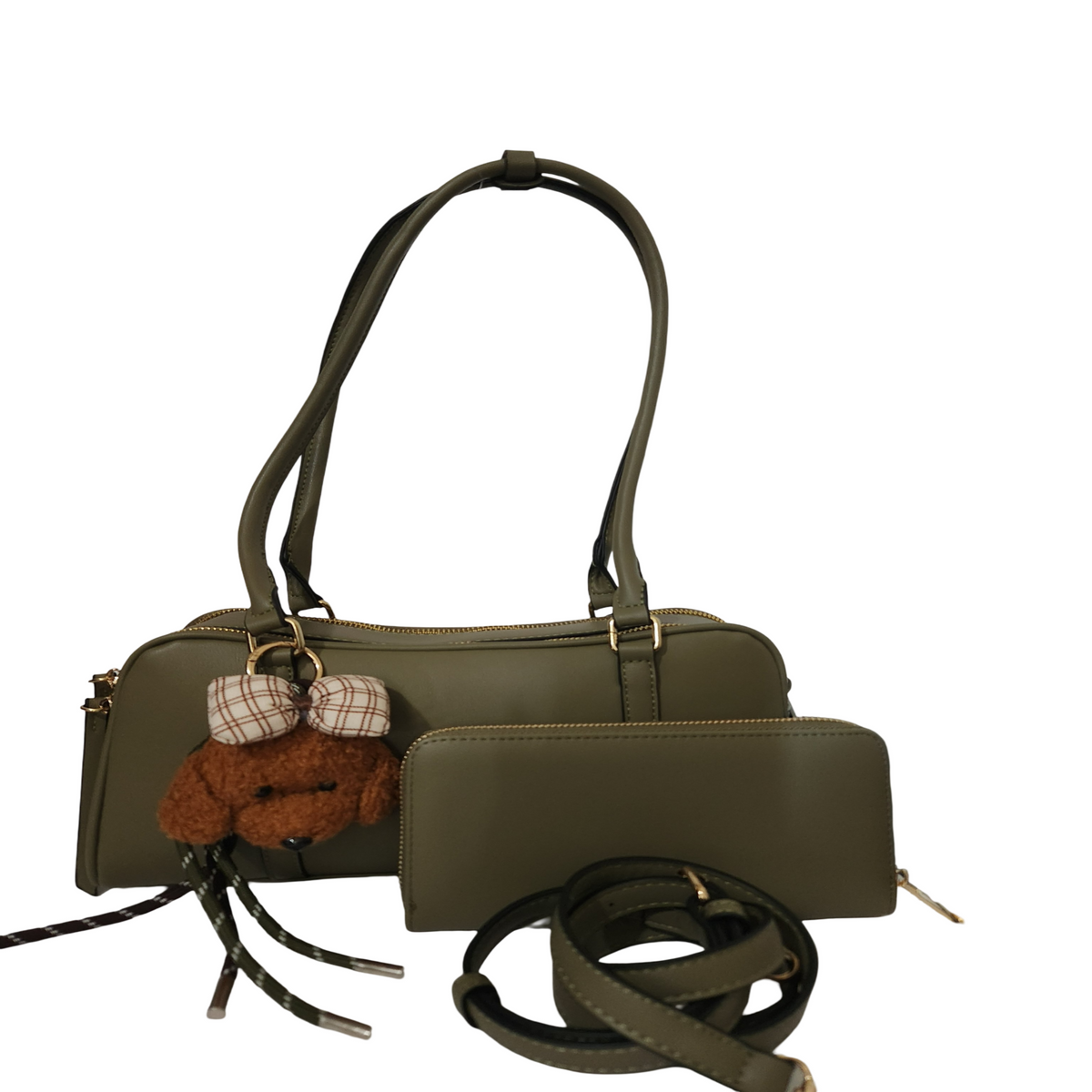Olive Green Classic Fashion shoulder bag with matching wallet and detachable strap