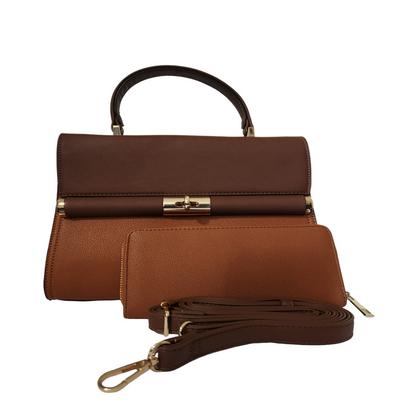 Brown American Bee 2-piece satchel with matching wallet and detachable strap