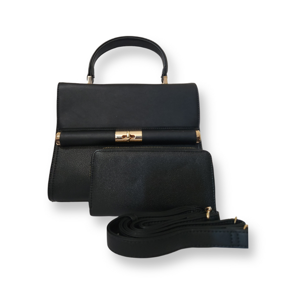 Black American Bee 2-piece satchel with matching wallet and detachable strap 