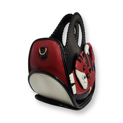 American Be red and black cat handbag side view