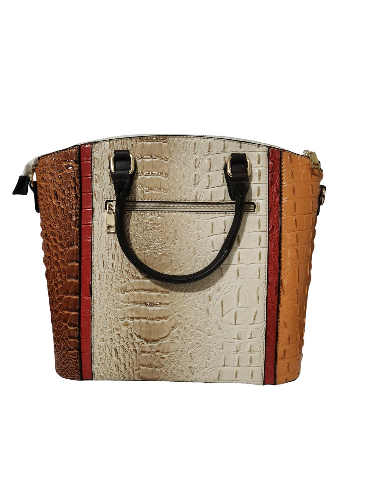 Back view of DIOPHY color -block crocodile embossed satchel with Cream center panel
