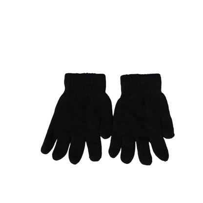 Pair of black winter gloves included in the 3-piece winter accessory set.