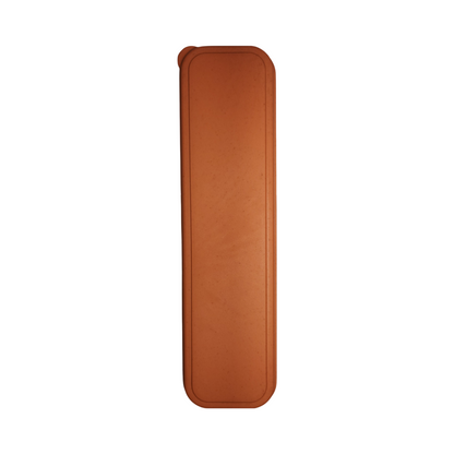 Closed orange storage case for reusable travel utensil set on a white background.