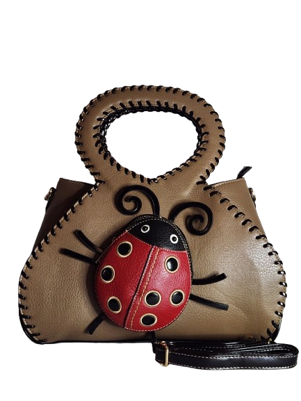 Taupe Diophy ladybug satchel bag front view
