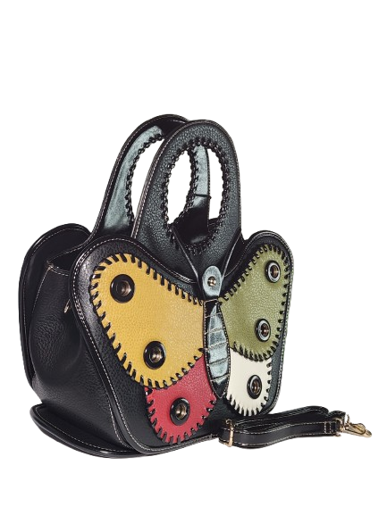 Black handbag with multicolor and detachable strap