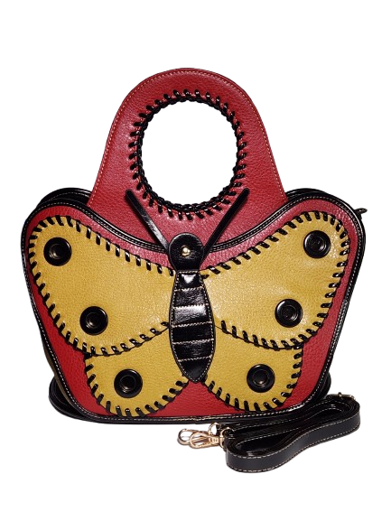 Red butterfly satchel bag front view with detachable
