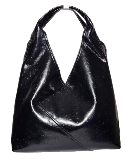 Black LA TERRE origami triangle tote front view