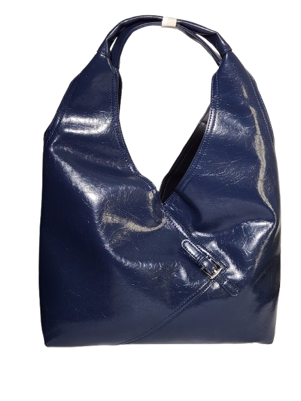 Navy LA TERRA origami triangle tote front view