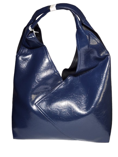 Navy LA TERRA origami triangle tote front view