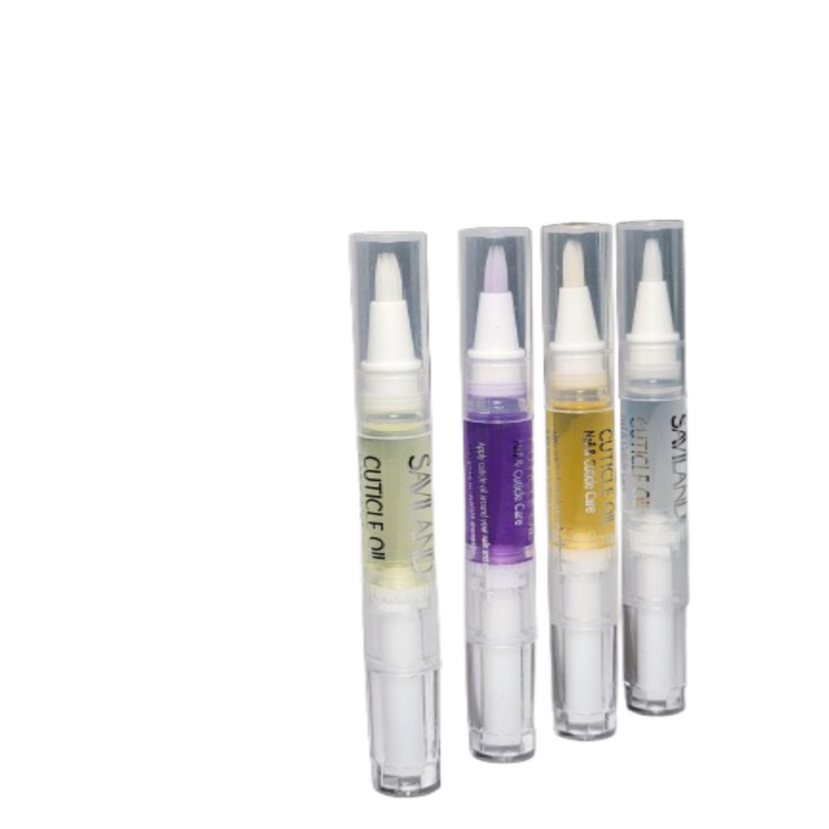 Four assorted cuticle oil pens displayed together