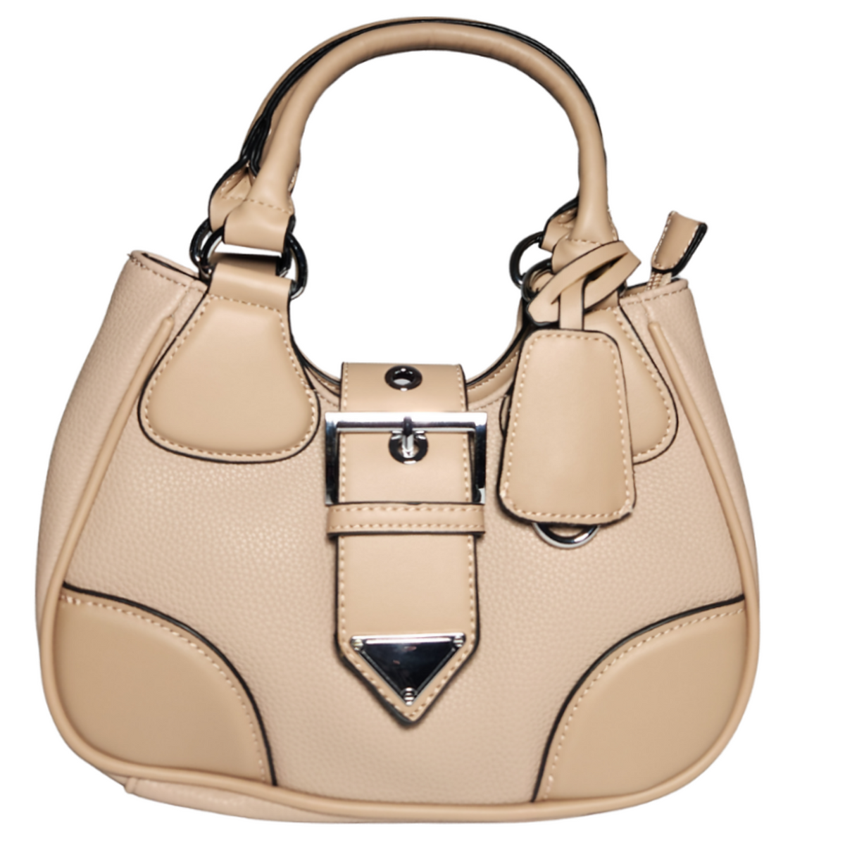 Pink mini top handle bag back view with zipper pocket