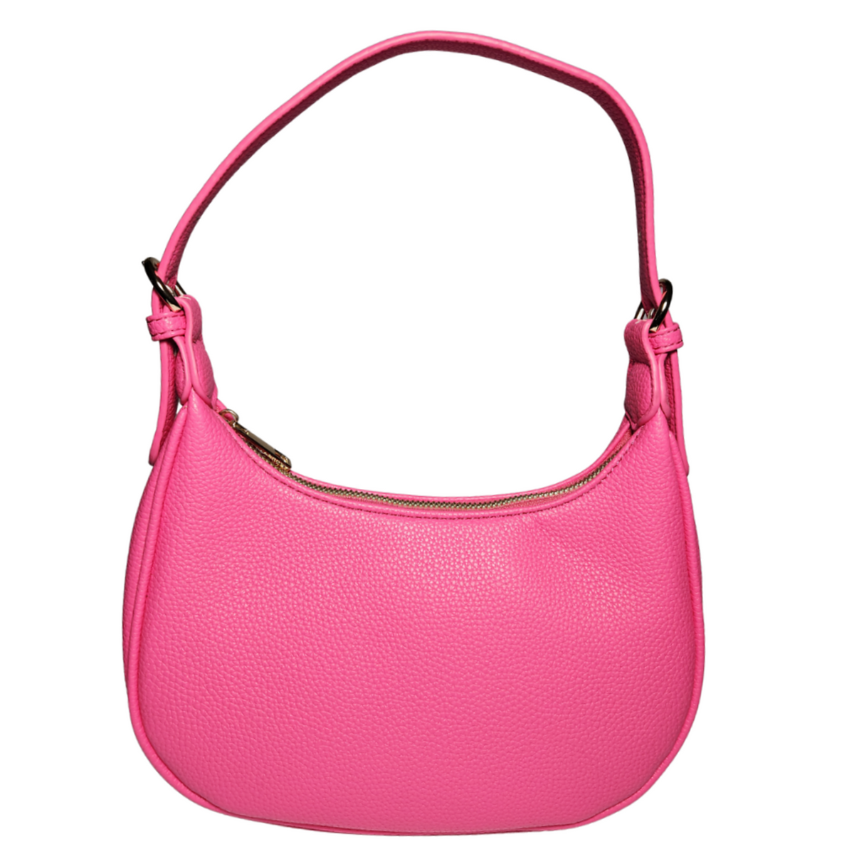 Fuchsia crescent vegan shoulder bag front view