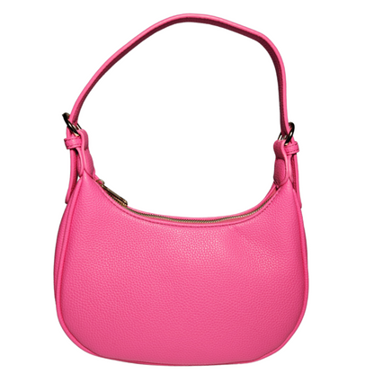 Fuchsia crescent vegan shoulder bag front view