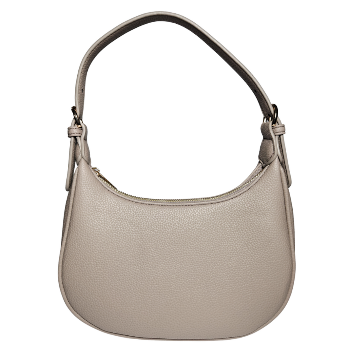 Taupe crescent vegan shoulder bag front view