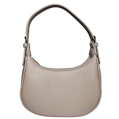 Taupe crescent vegan shoulder bag front view