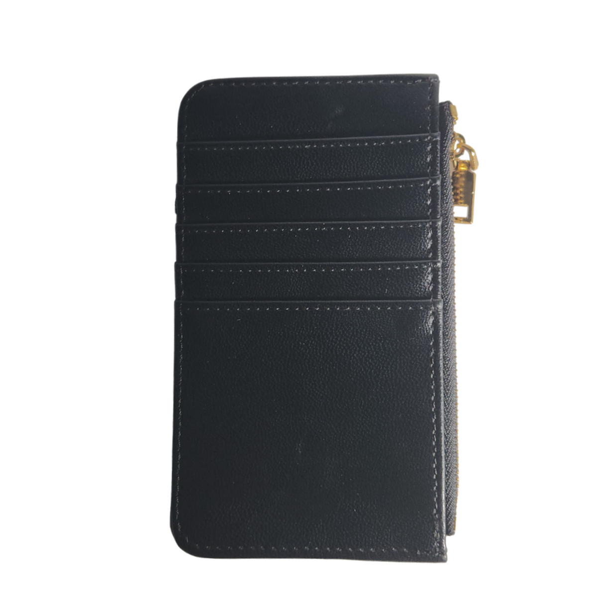 Black card case with 5 card slots and top zipper
