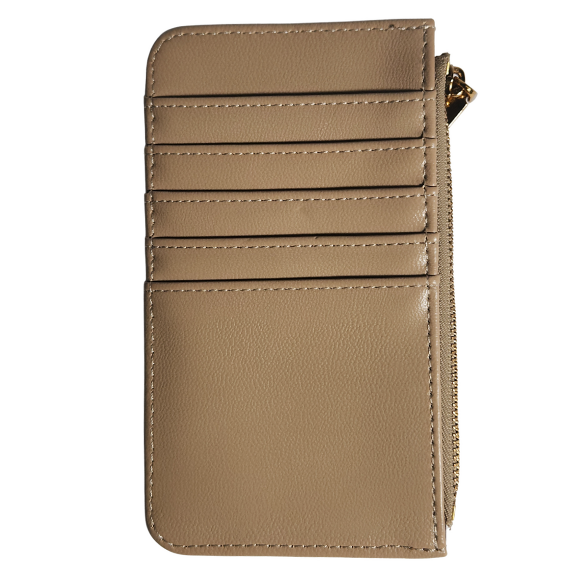 Taupe card case with 5 slots and top zipper