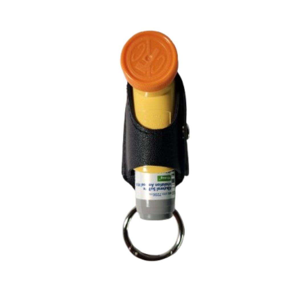 Black inhaler case keychain holding inhaler