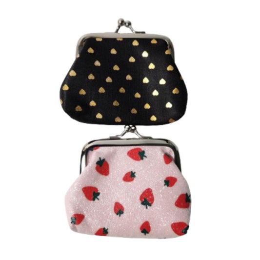 Black heart and pink strawberry kiss-lock coin purses