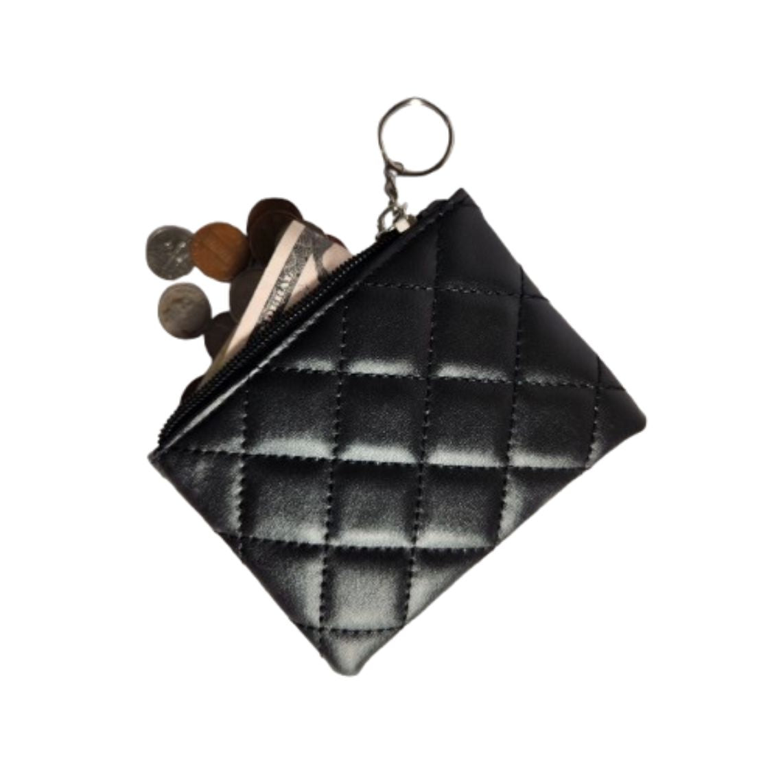Black quilted coin pouch front view