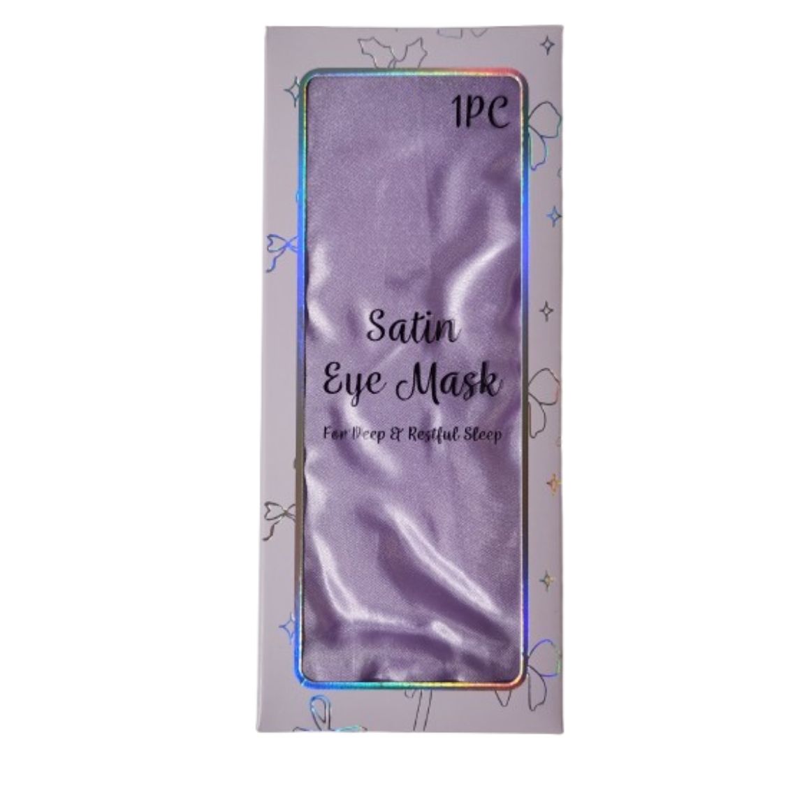 Satin sleep mask in clear front packaging