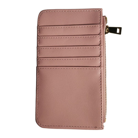 Pink card case with 5 card slots and top zipper