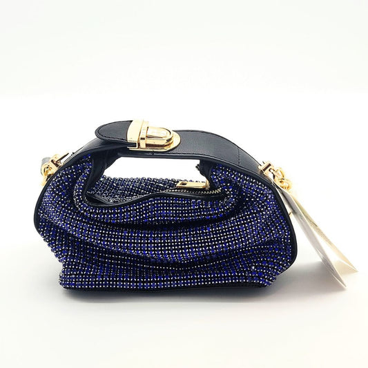 Blue rhinestone mini evening bag with top handle