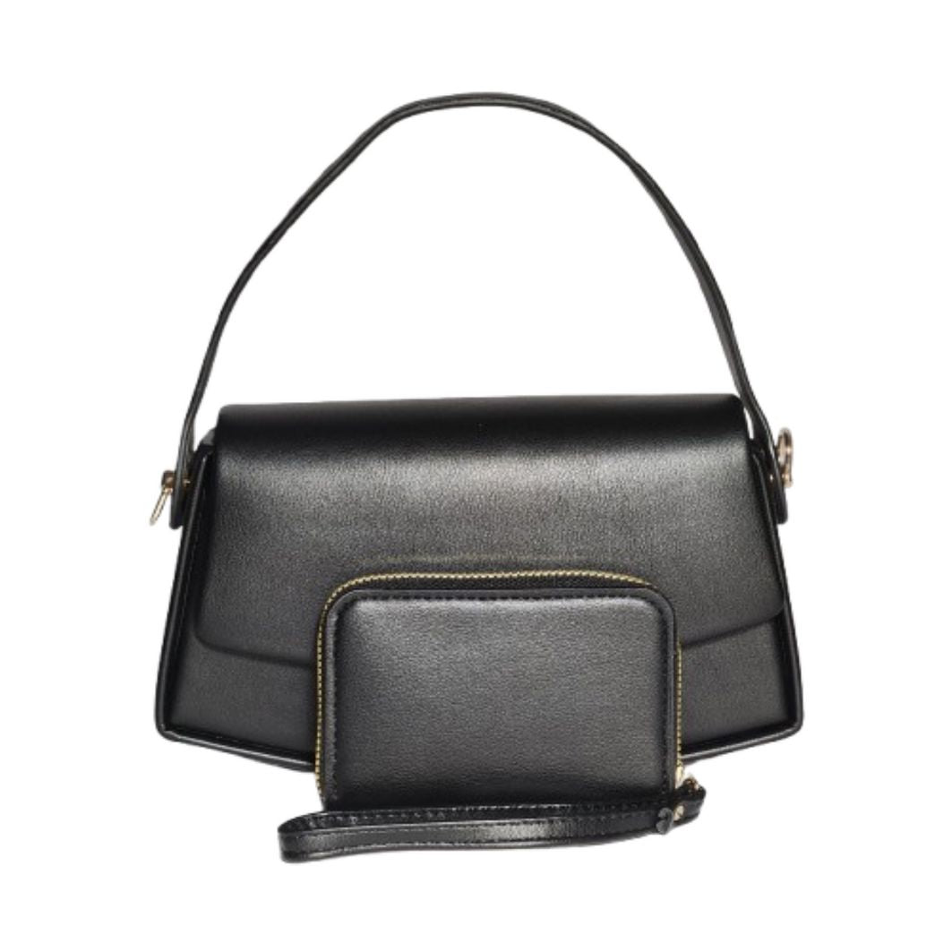 Black flap baguette bah with matching wallet and shoulder bag